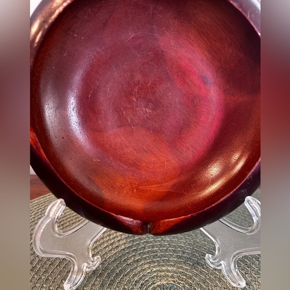 Vintage HAITI Hand Made Turned Solid Mahogany Wooden Bowl Scalloped Edge and Tag - Picture 2 of 14